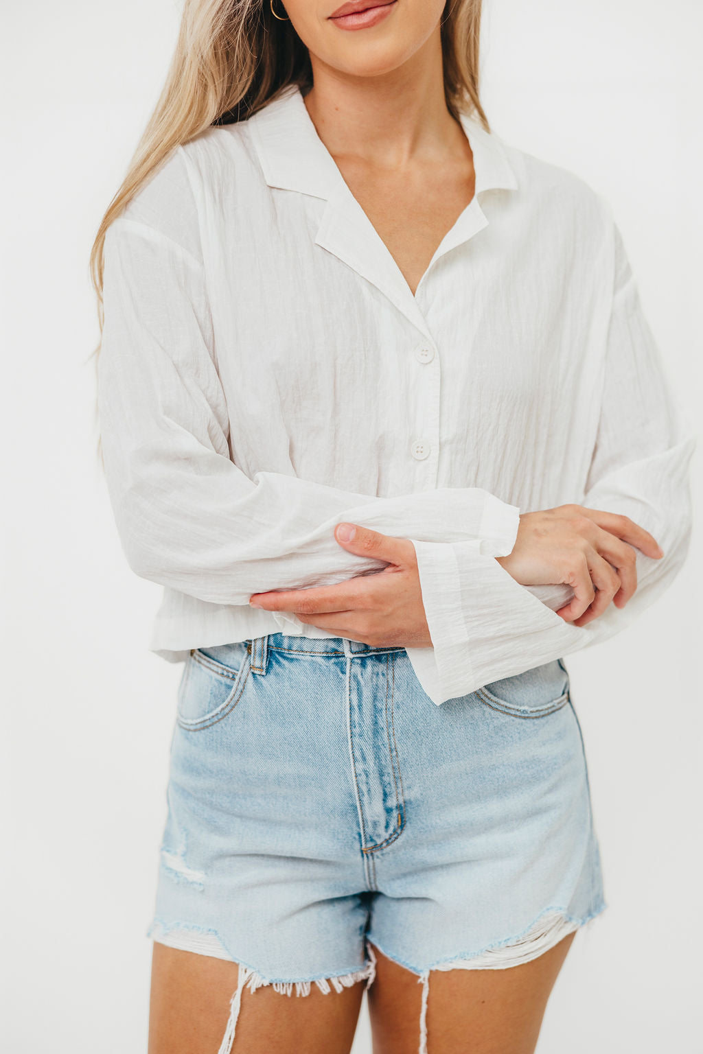 Zariah Long Sleeve Summer Shirt in Milk