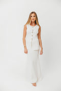 Premium Lauri Sleeveless Button Down Top and Maxi Skirt Set in Off White *Final-Sale*