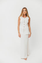 Premium Lauri Sleeveless Button Down Top and Maxi Skirt Set in Off White *Final-Sale*