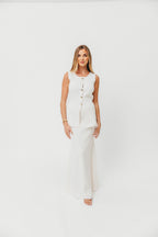 Premium Lauri Sleeveless Button Down Top and Maxi Skirt Set in Off White *Final-Sale*