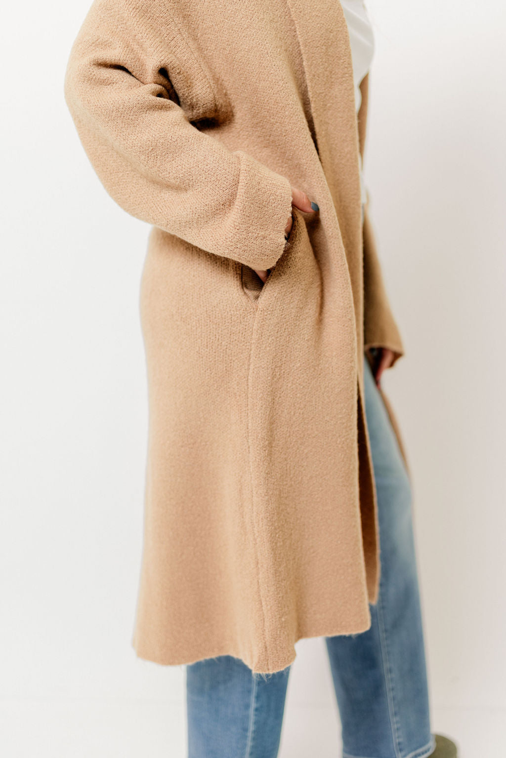 Misha Longline Open Front Duster Sweater in Dark Taupe