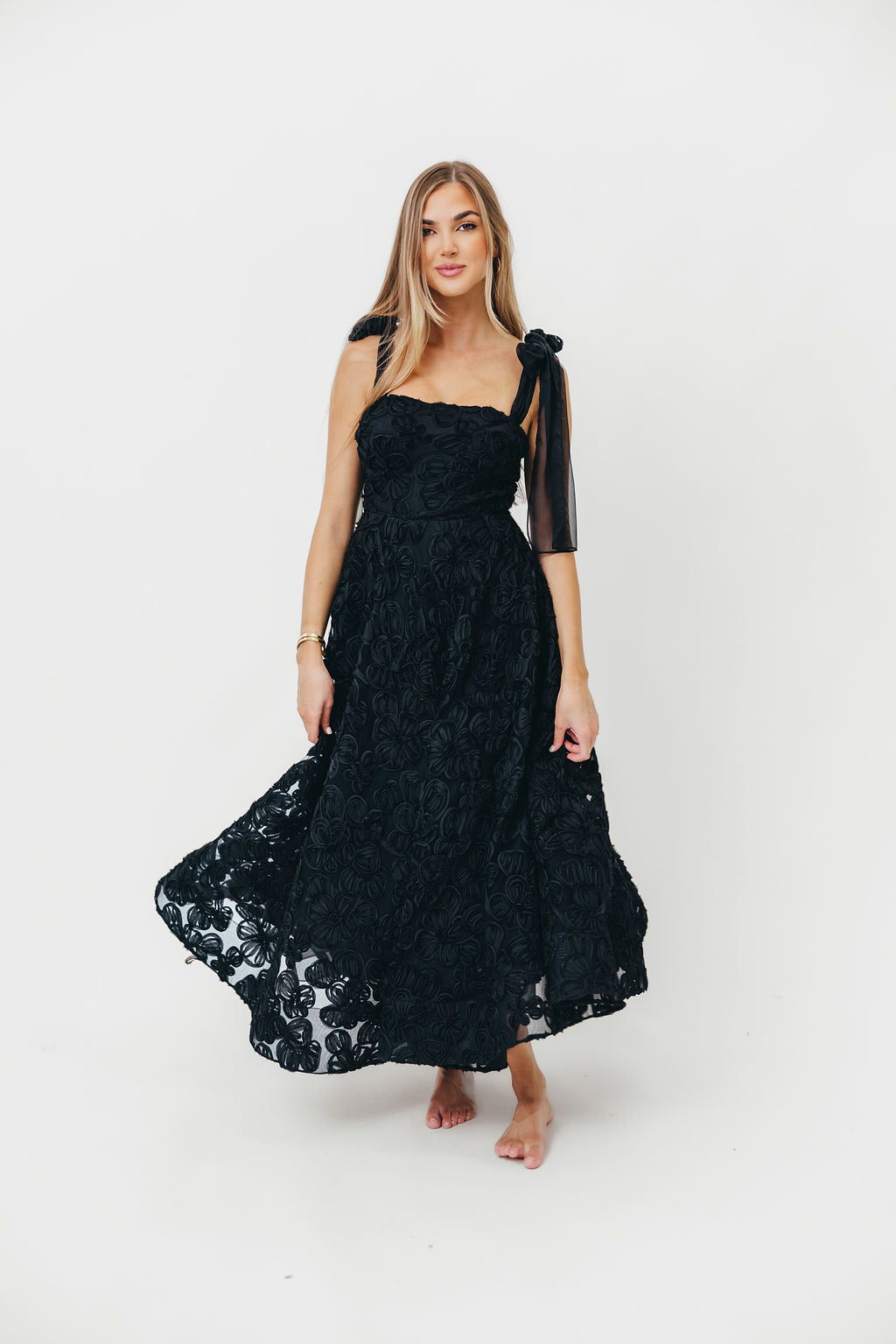 Zinnia 3D Textured Lace Midi Dress in Black *Final-Sale*