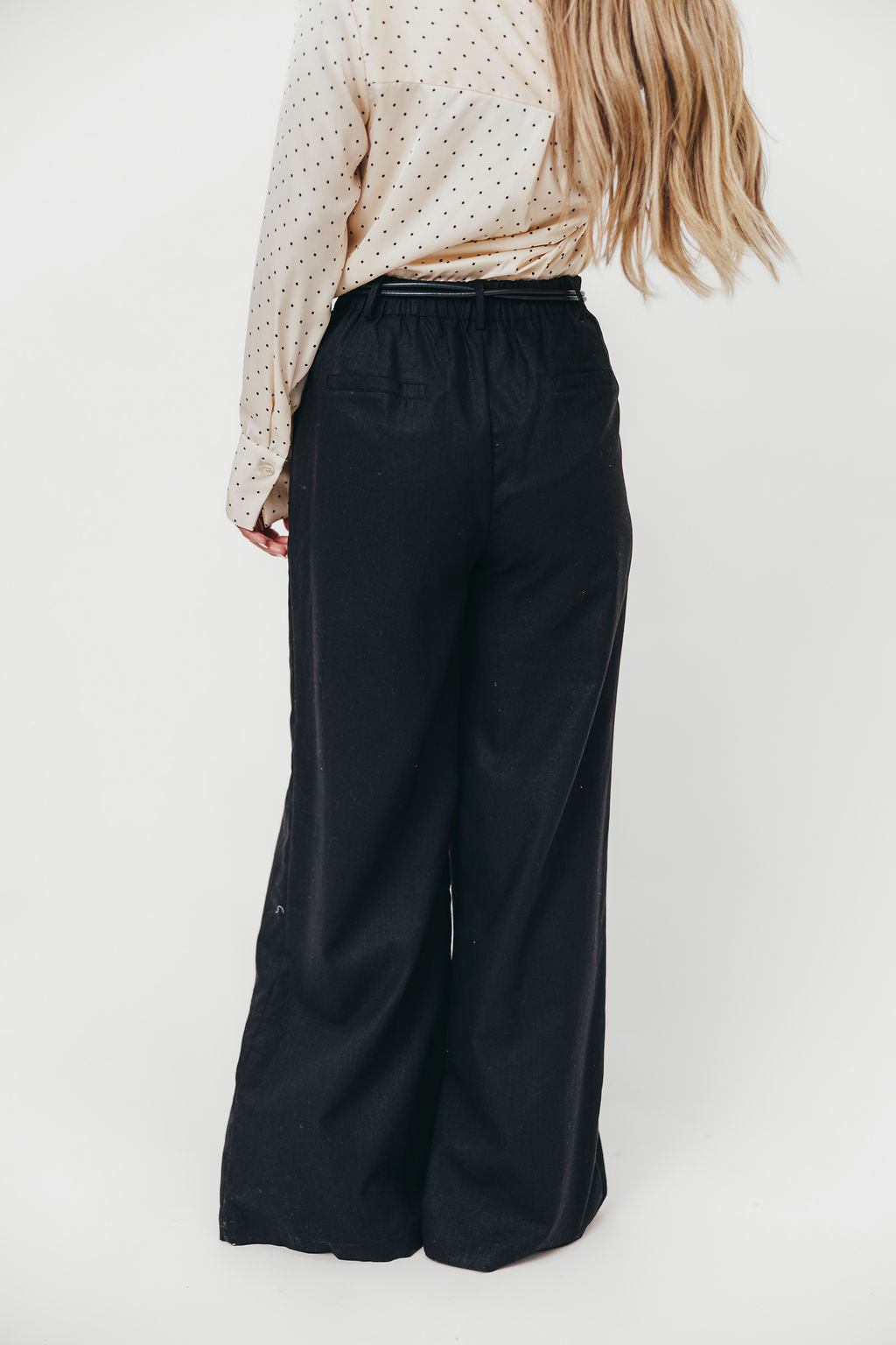 Raven Wide-Leg Tailored Trousers with Gold Accent Belt in Black *Final-Sale*
