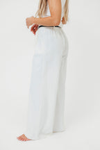 Raven Wide-Leg Tailored Trousers with Gold Accent Belt in White *Final-Sale*