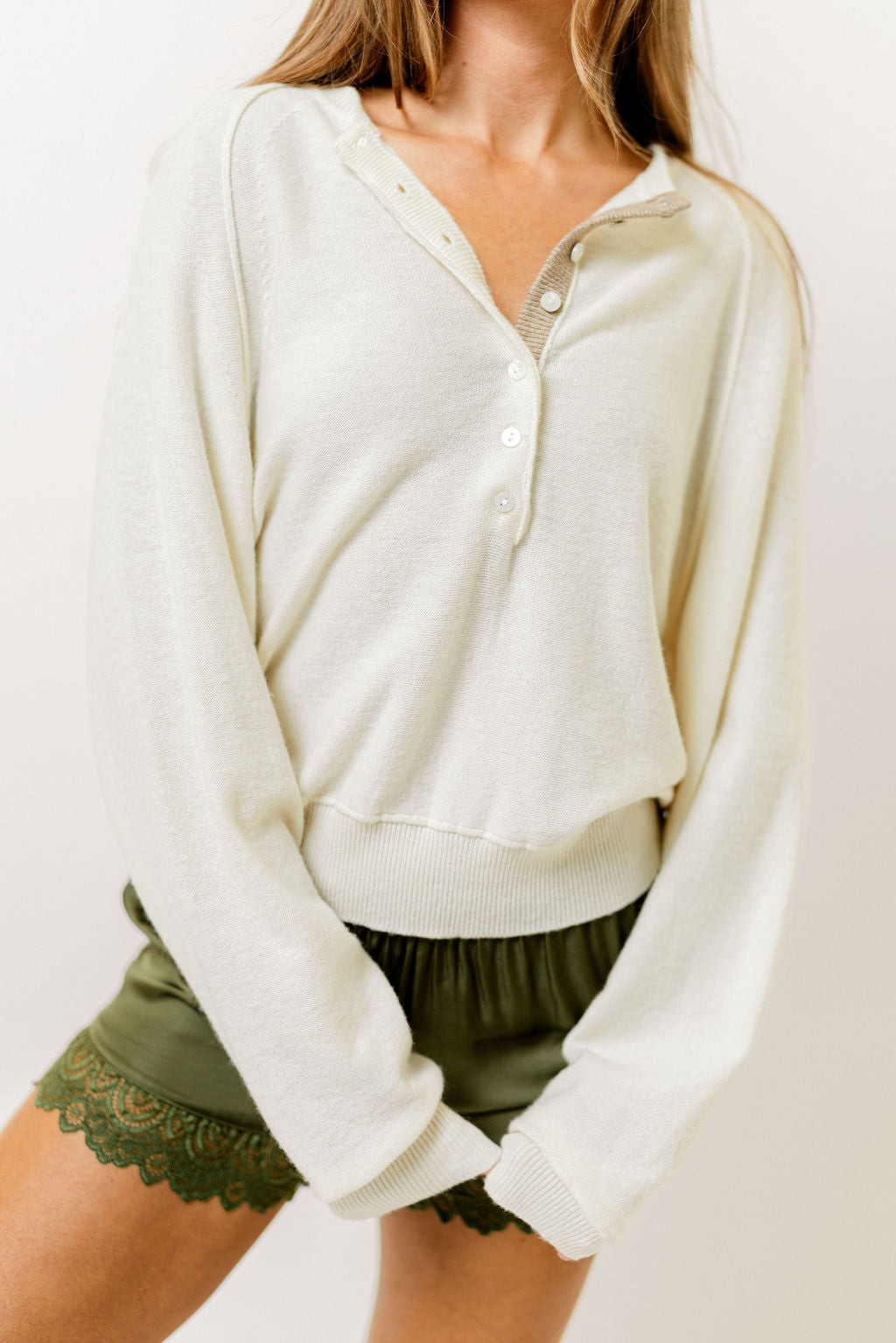 Leona Button Front Sweater in Cream/Cappuccino *Final Sale*