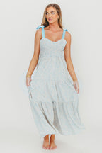 Lottie Tiered Maxi Dress in Blue Floral