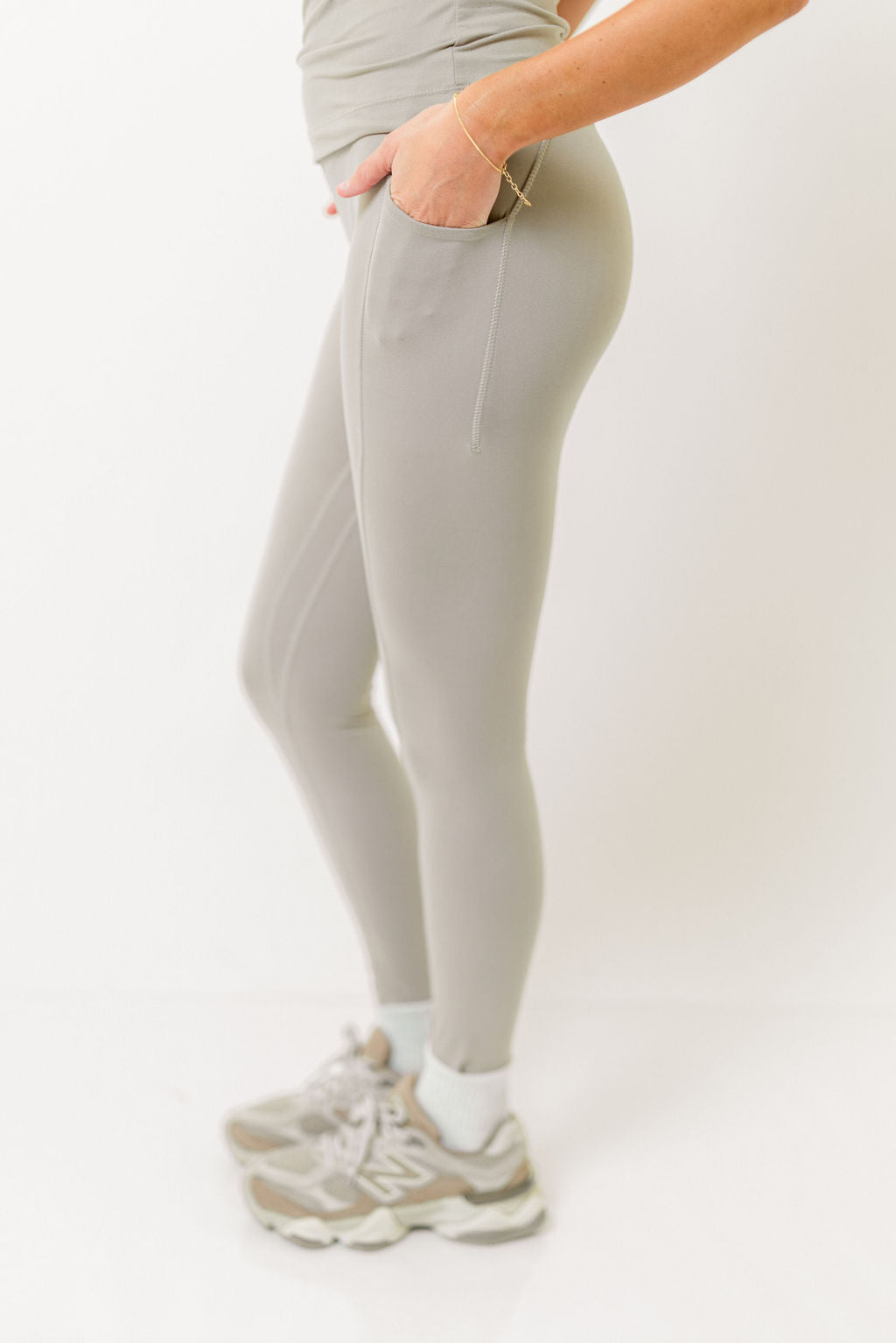 Taz Butter Soft Yoga Pants with Side Pockets in Stone Taupe