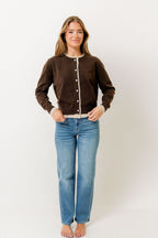 Portia Color Contrast Cardigan Top in Brown/Tan *Final Sale*