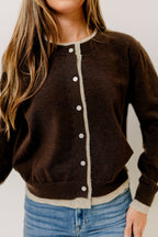 Portia Color Contrast Cardigan Top in Brown/Tan *Final Sale*