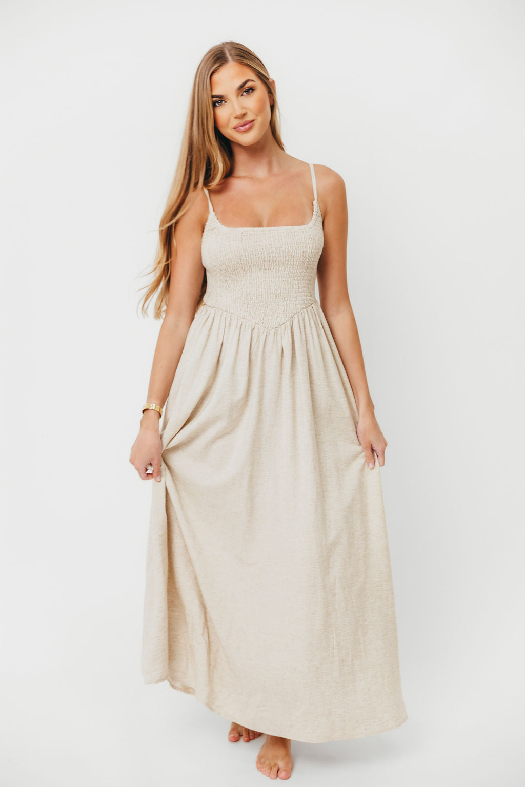 Josefina Smocked Maxi Dress in Natural - Bump Friendly