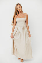 Josefina Smocked Maxi Dress in Natural - Bump Friendly