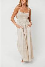 Josefina Smocked Maxi Dress in Natural - Bump Friendly