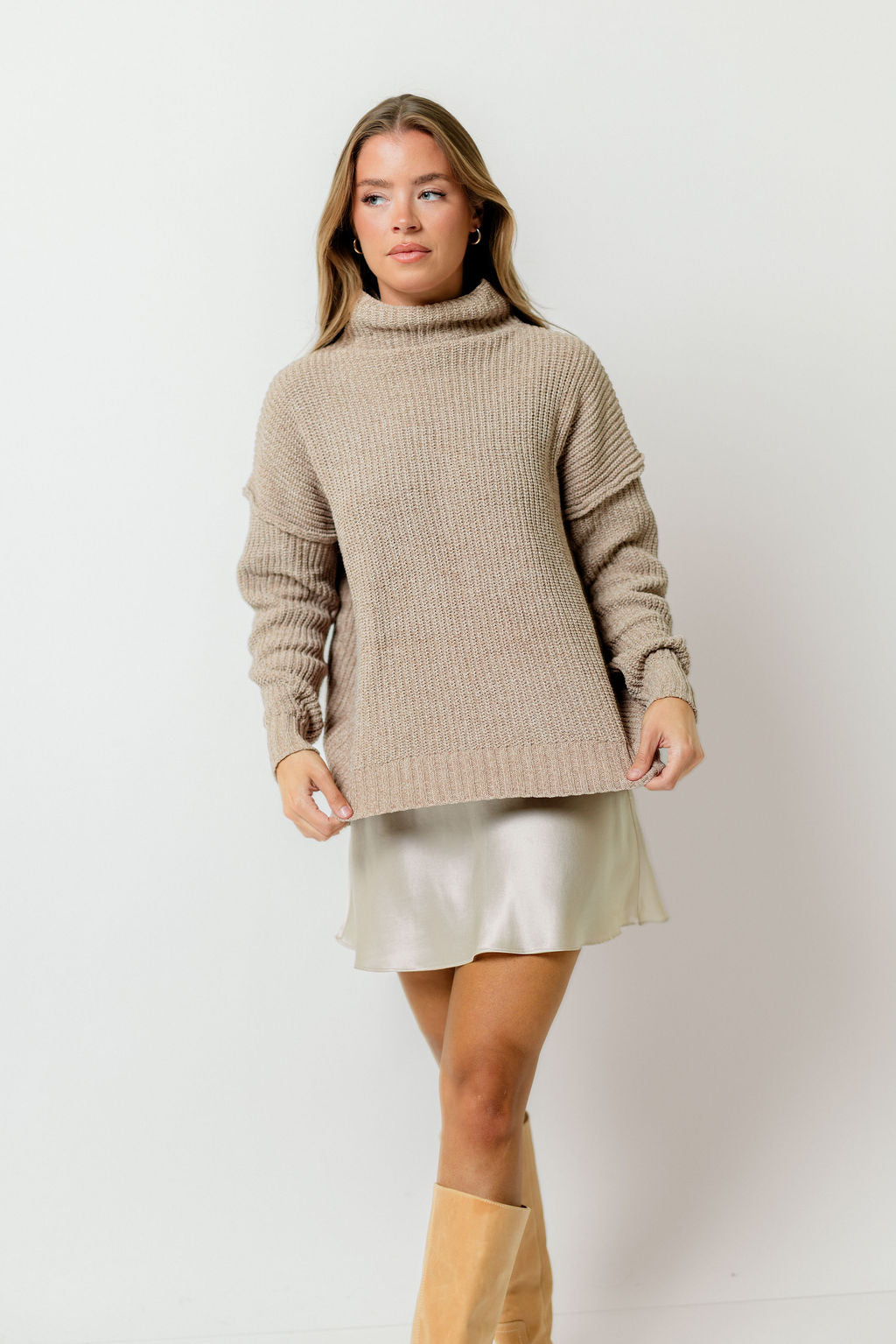 Gwendolyn High Neck Chenille Sweater in Sand *Final Sale*