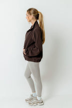 Atlas Crinkle Woven Quarter Zip Active Jacket in Espresso