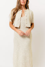 Meli Sweater Dress with Cropped Short Sleeve Cardigan in Oatmeal