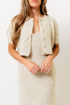 Meli Sweater Dress with Cropped Short Sleeve Cardigan in Oatmeal
