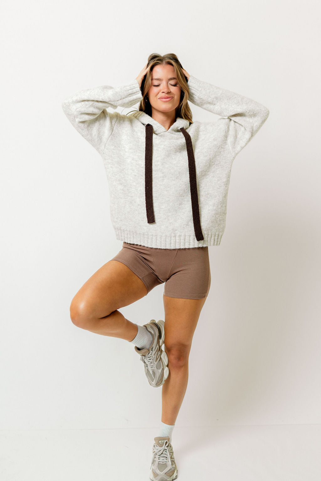 Gaia Hooded Sweater with Contrast String Detail in Oatmeal