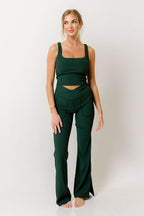 Avi Ribbed Square Neck Crop Top in Regency Green