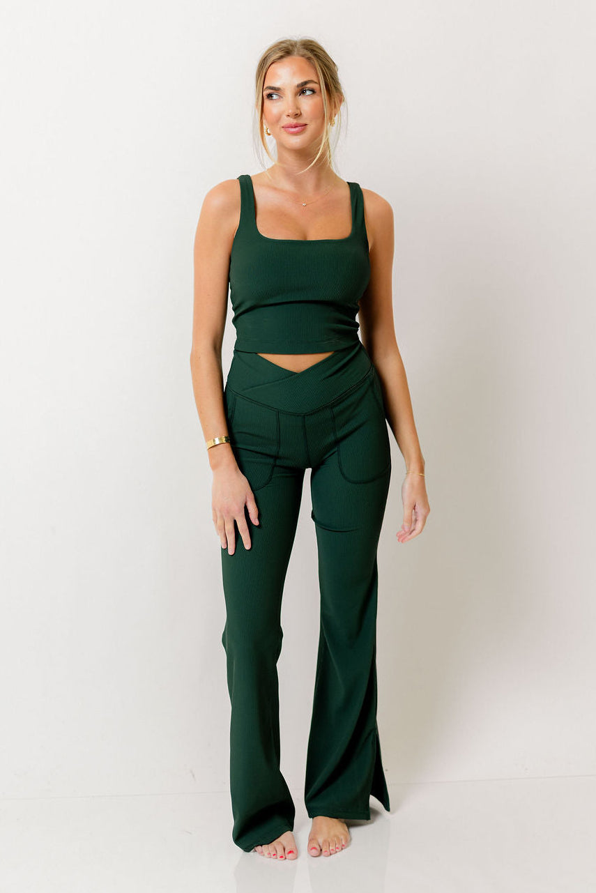 Avi Ribbed Square Neck Crop Top in Regency Green