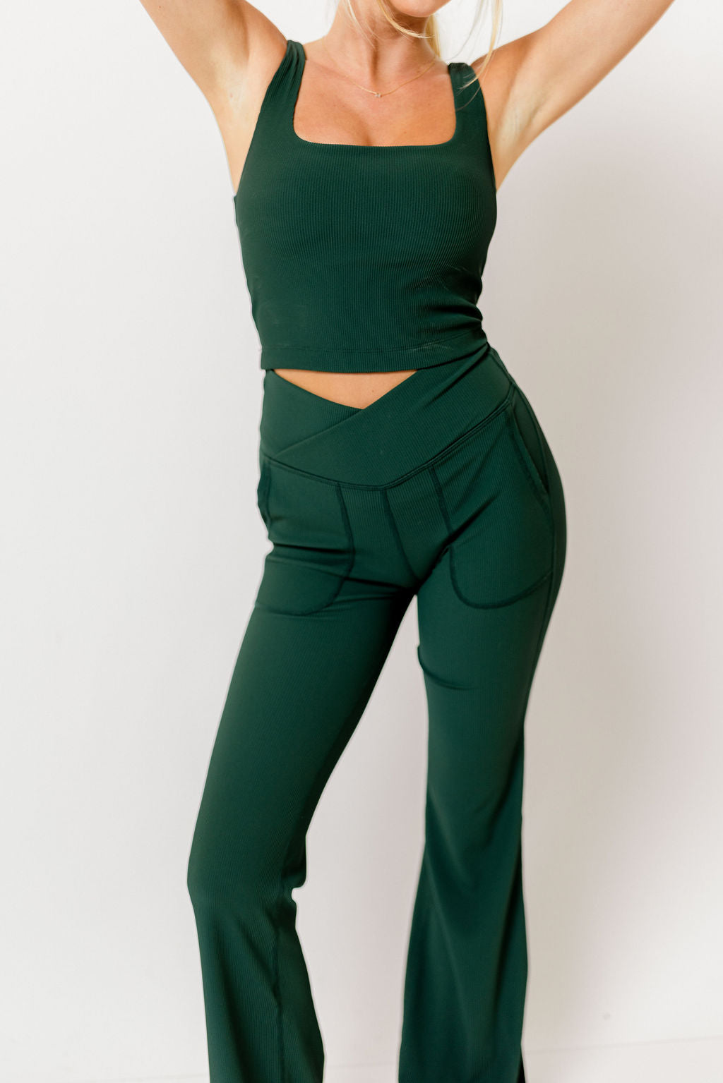 Avi Ribbed Square Neck Crop Top in Regency Green