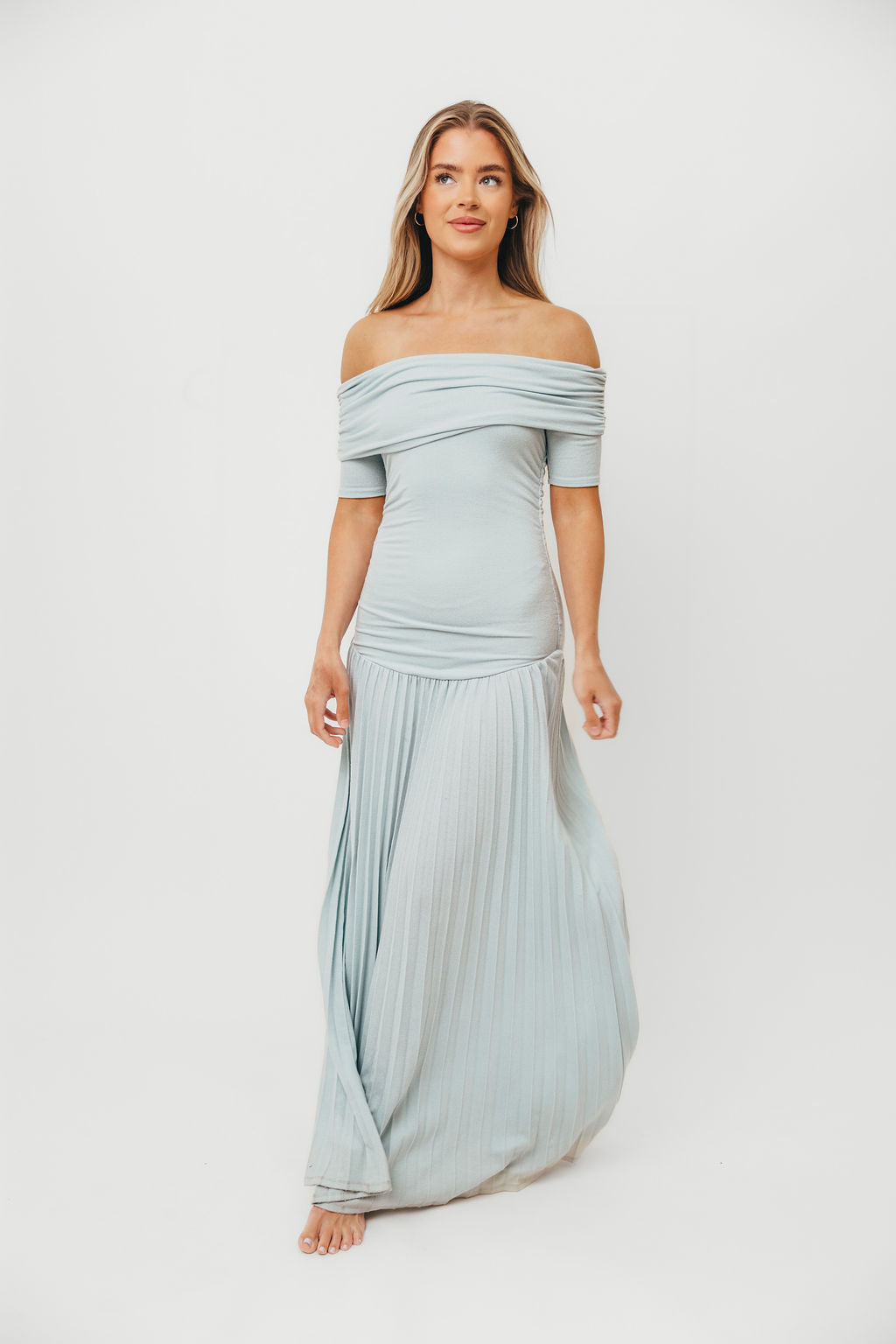 The Lennox Maxi Dress in Dusty Blue - Bump Friendly