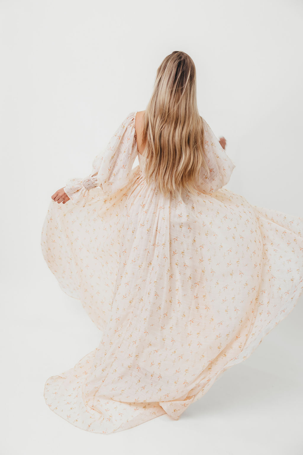 Delilah Maxi Dress with Train in Peach - Bump Friendly (XS-3XL)