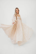 Delilah Maxi Dress with Train in Peach - Bump Friendly (XS-3XL)