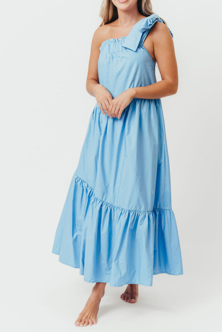 Jordan One-Shoulder Maxi Dress in Carolina Blue - Bump Friendly *Final-Sale*