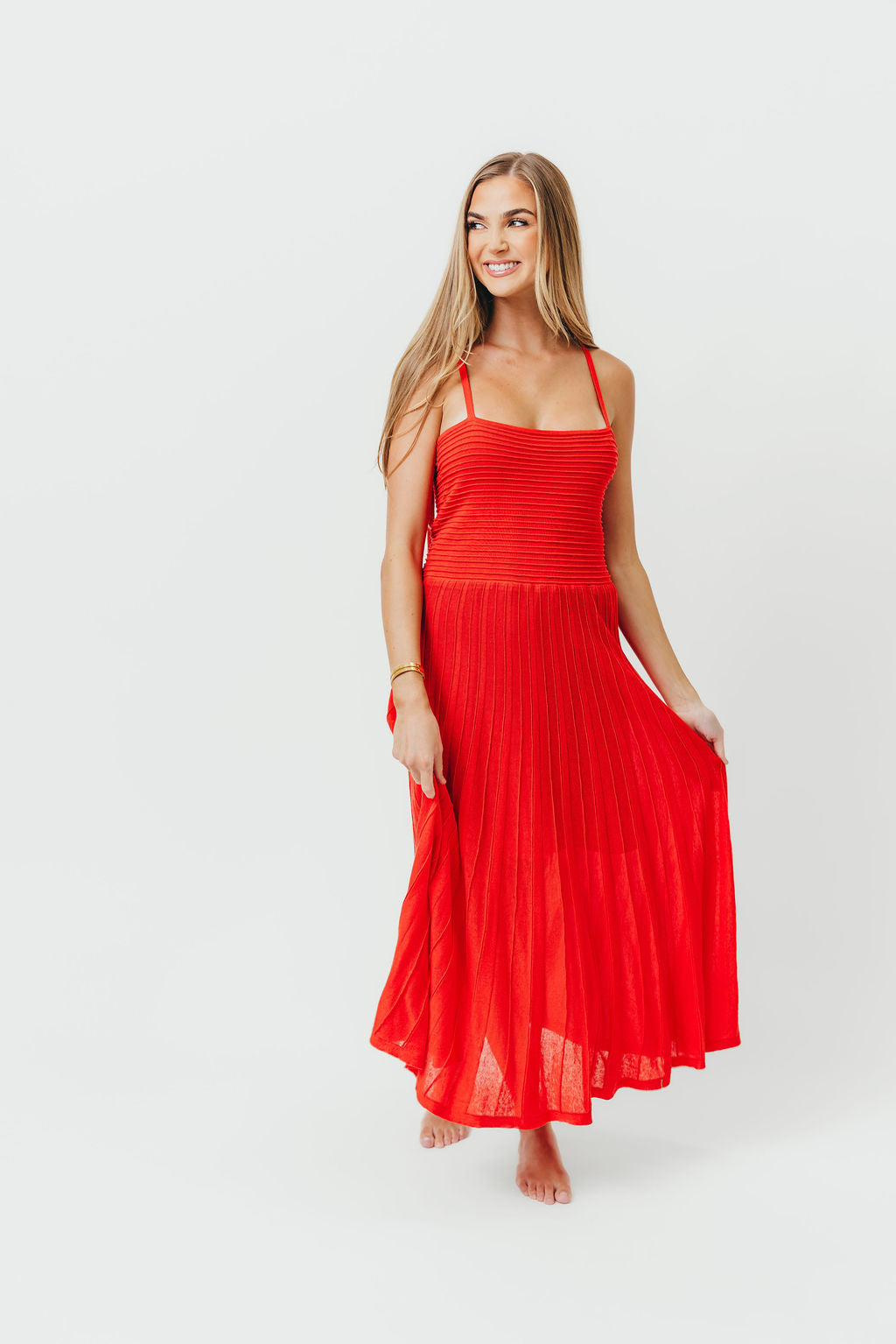 Holly Mixed Media Midi Dress in Poppy *Final-Sale*