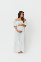 Livvy 100% Cotton Maxi Dress in Off-White / Blue Floral - Bump Friendly & Inclusive Sizing