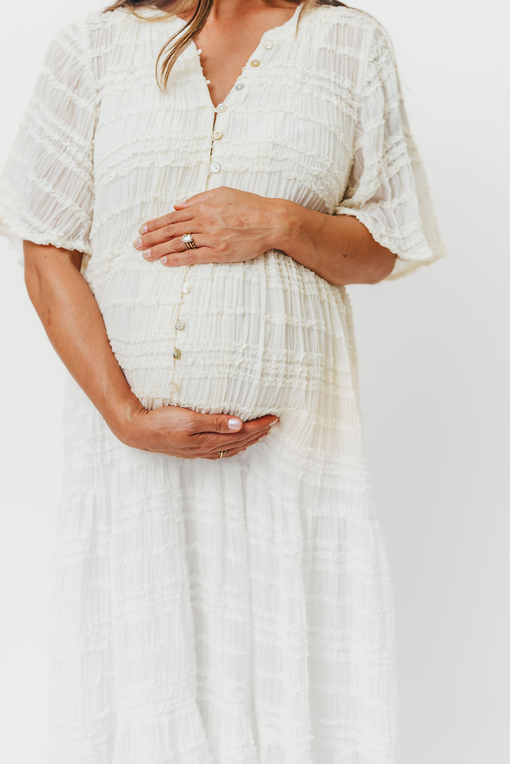 Kristin Tiered Woven Maxi Dress with Detachable Liner in Ivory - Bump Friendly *12/29 PRE-ORDER*