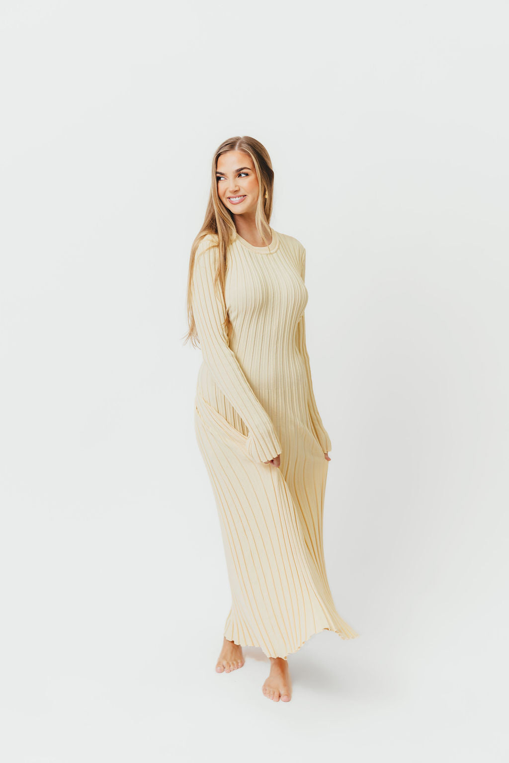 Colette Premium Long Sleeved Ribbed Knit Maxi Dress in Butter Yellow  - Bump Friendly *Final-Sale*