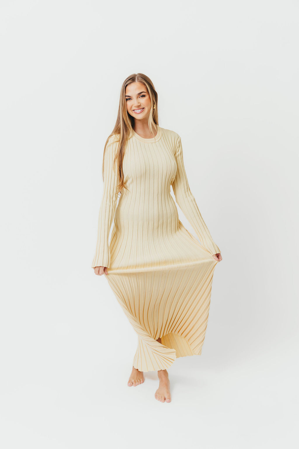 Colette Premium Long Sleeved Ribbed Knit Maxi Dress in Butter Yellow  - Bump Friendly *Final-Sale*