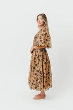 Harlow Camel & Black Floral Maxi Dress with Stretchy Neckline - Bump Friendly (Final Few) *Final Sale*