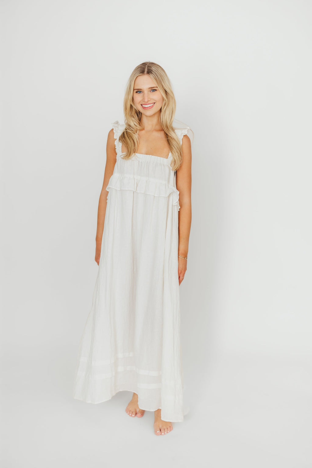 Lelah 100% Linen Maxi Dress in Off-White - Bump Friendly - Restocking in 2026