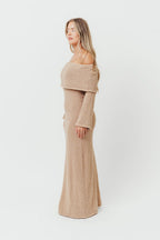 Nora Knit Maxi Dress in Tan - Bump Friendly
