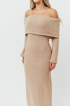 Nora Knit Maxi Dress in Tan - Bump Friendly
