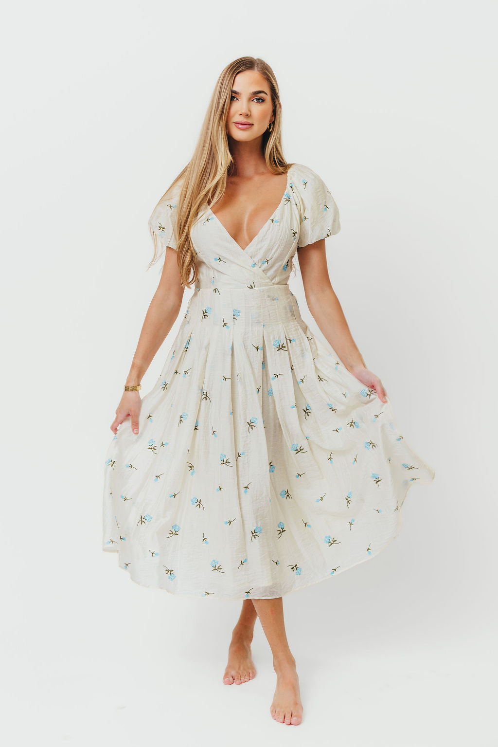 Meadow Floral Midi Dress in Ivory/Blue *Final-Sale*