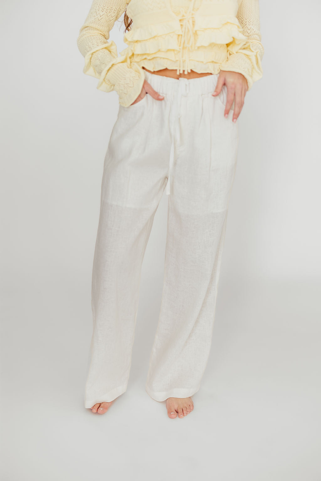 Jeanette 100% Linen Pants in White *Final-Sale*