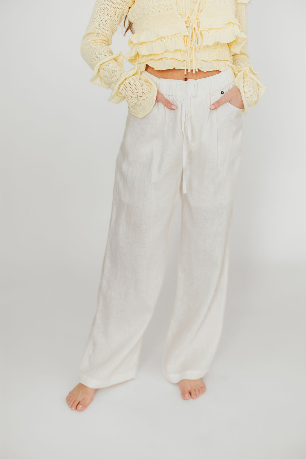 Jeanette 100% Linen Pants in White *Final-Sale*