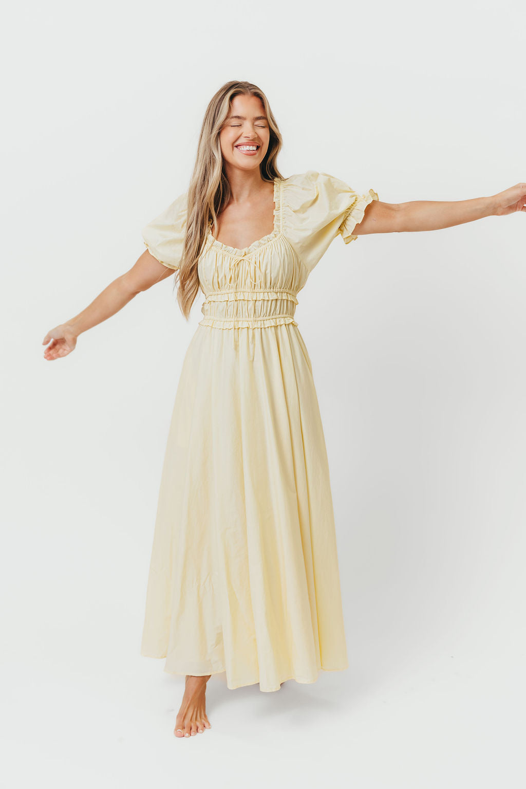 Sydnee Cotton Maxi Dress in Butter Yellow - Bump Friendly