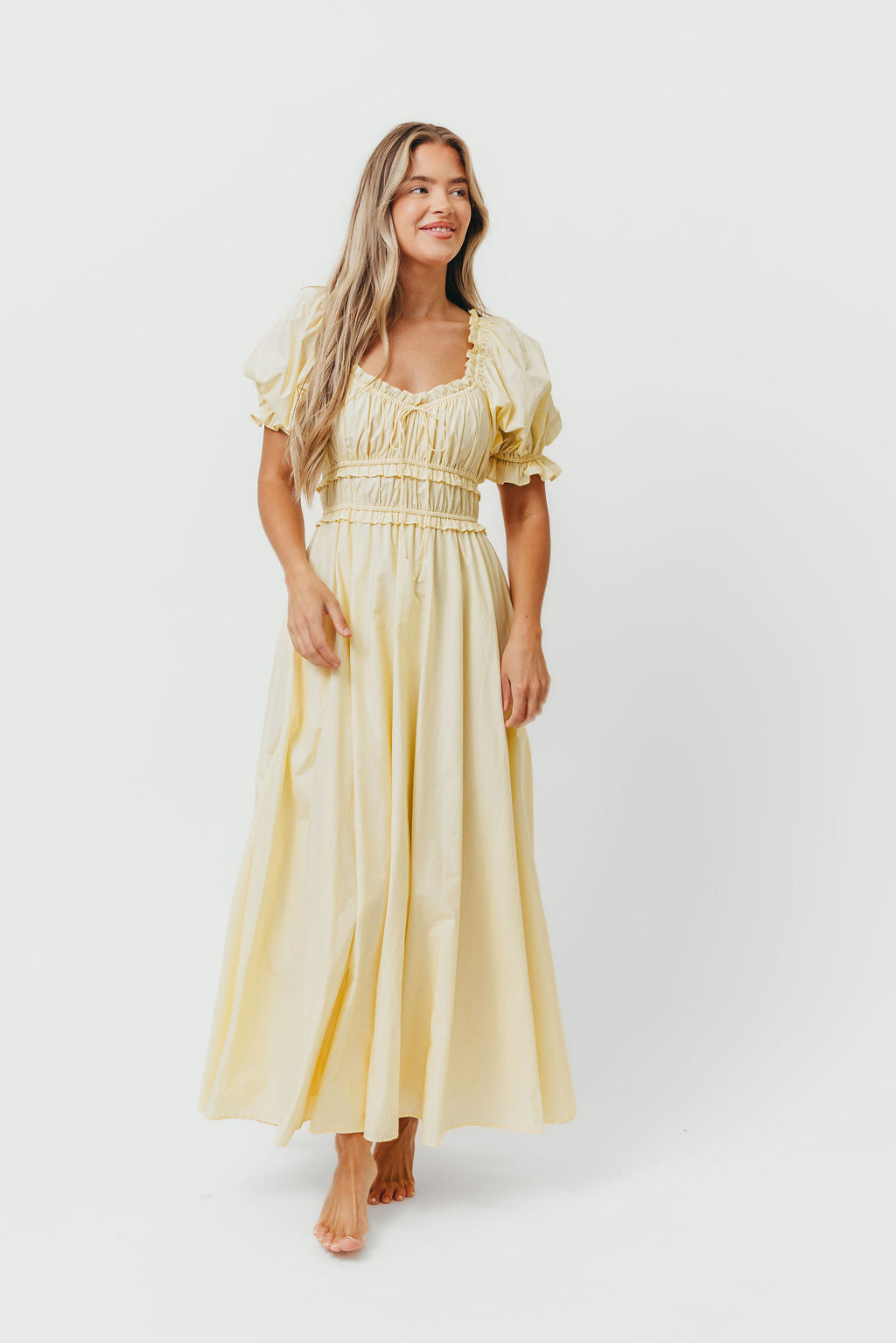 Sydnee Cotton Maxi Dress in Butter Yellow - Bump Friendly