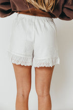 Tyler Shorts With Eyelet Ruffle Trim in Ivory