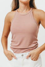 Kenni Ribbed Knit Fitted Tank Top with Rounded Hem in Ginger *Final-Sale*