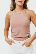 Kenni Ribbed Knit Fitted Tank Top with Rounded Hem in Ginger *Final-Sale*