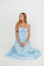 Sutton Corset Button Down Tiered Maxi Dress in Light Blue *Final-Sale*