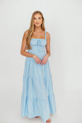 Sutton Corset Button Down Tiered Maxi Dress in Light Blue *Final-Sale*