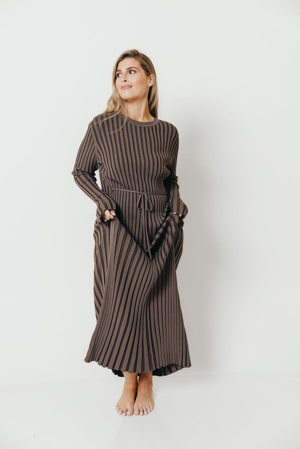Colette Premium Long Sleeved Ribbed Knit Maxi Dress in Slate - Bump Friendly *Final Sale*