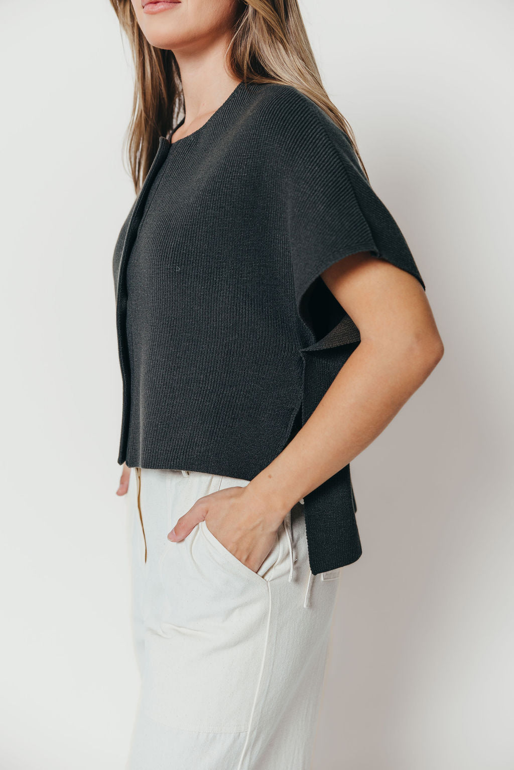 Vicki Hidden Button Cardigan Top in Olive *Final Sale*