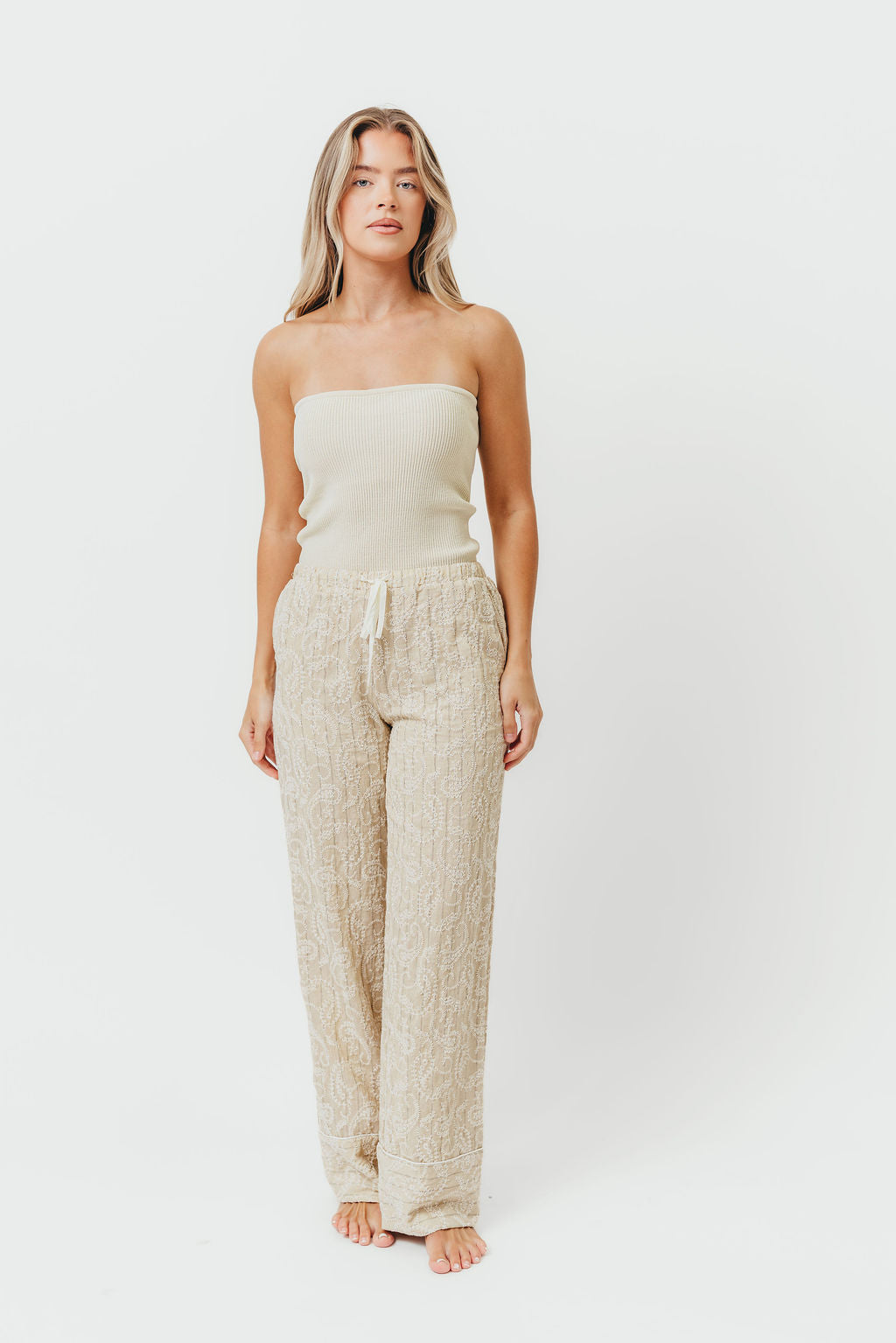 Jezebel Embroidered Paisley Pants in Natural *Final-Sale*